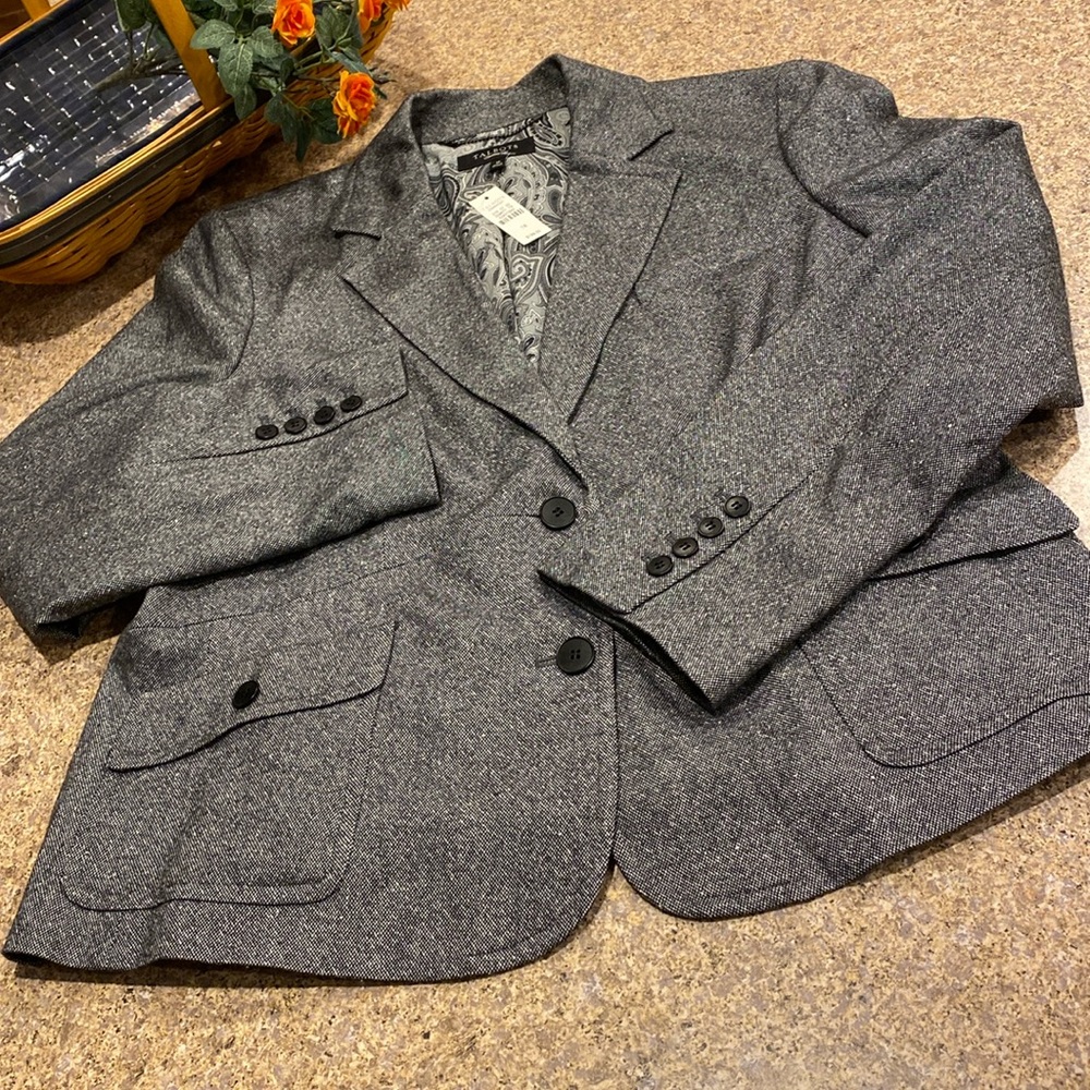 NWT Talbots Lined Blazer Gray Black White Size 18